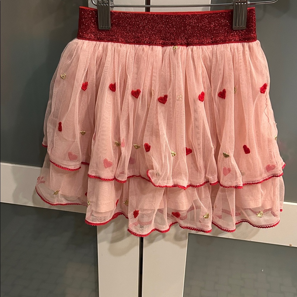 Mini Boden Pink Tulle Skirt with Red and Gold Hearts
